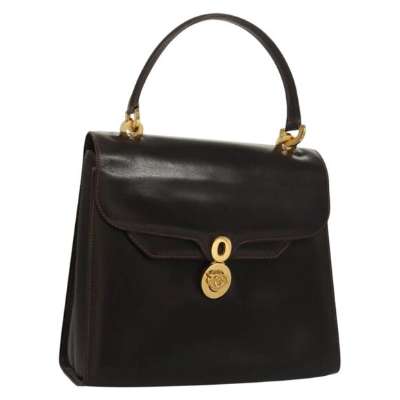GUCCI Hand Bag Leather Black Gold Auth ep9581 - Picture 1 of 16